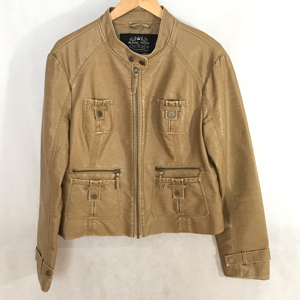 Blanc Noir vegan leather Moto type jacket Xl
